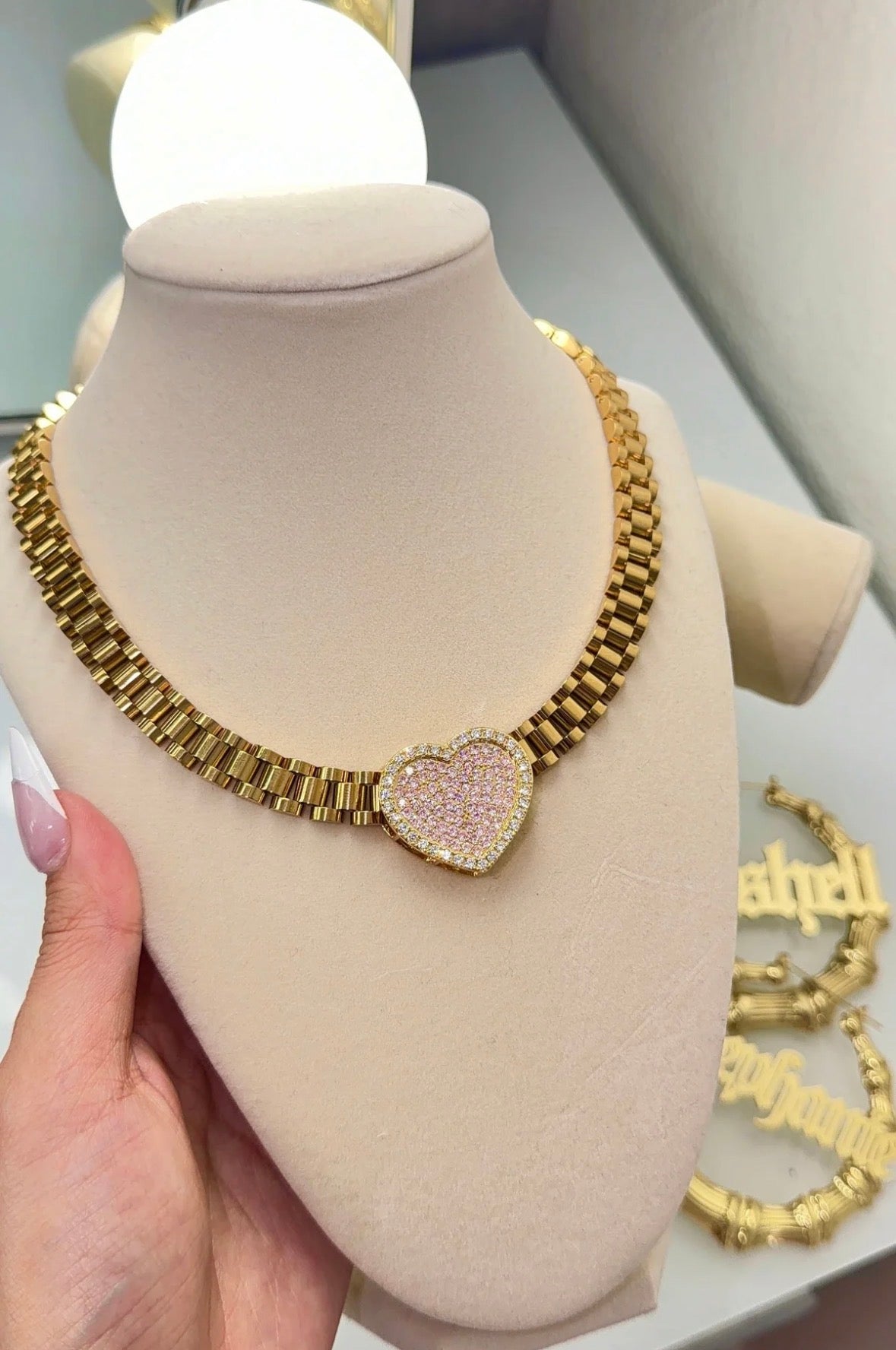 Gold plated heart Rolex necklace